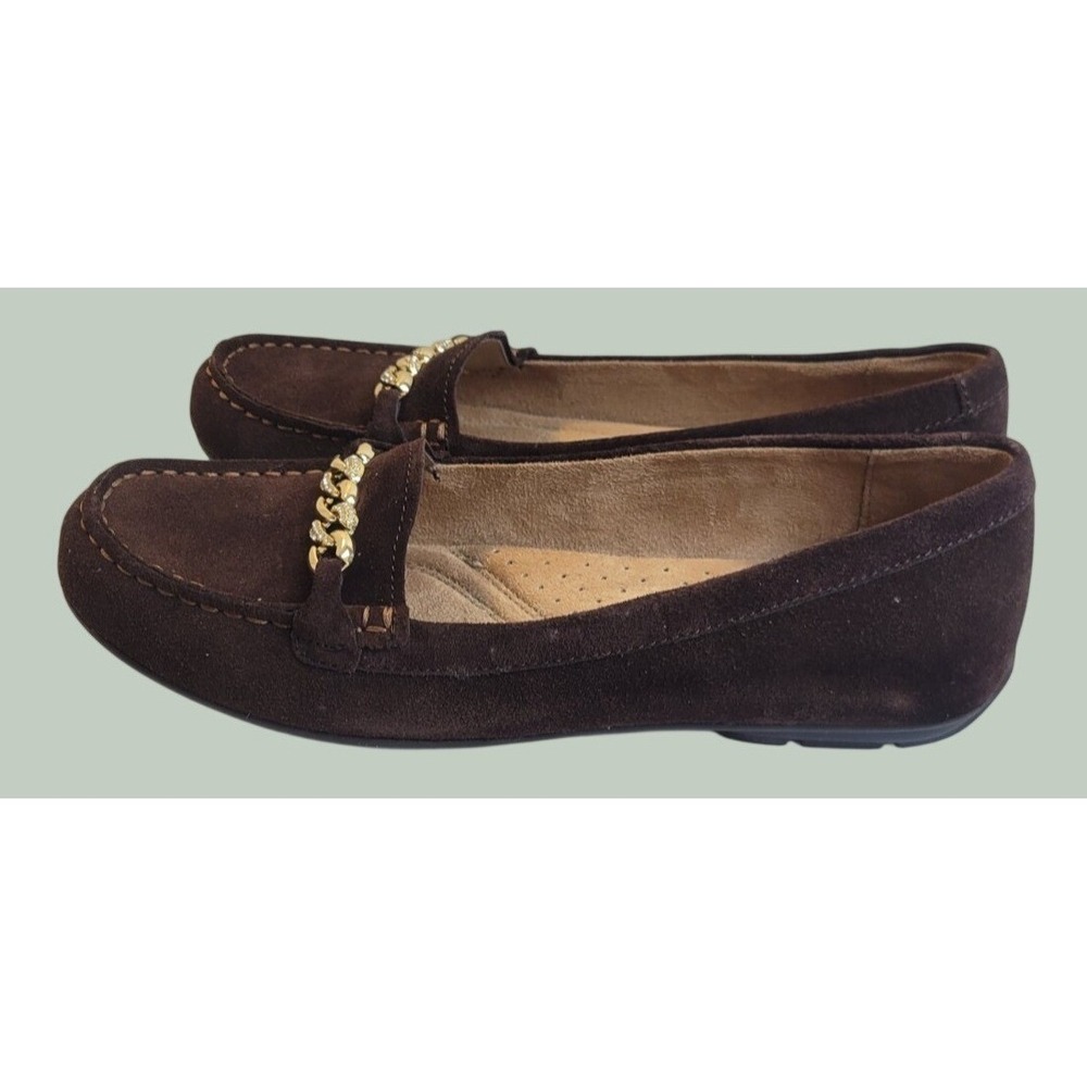 Naturalizer Kaptain Loafers Chain Suede Oxford Flats Brown Womens Size 9.5